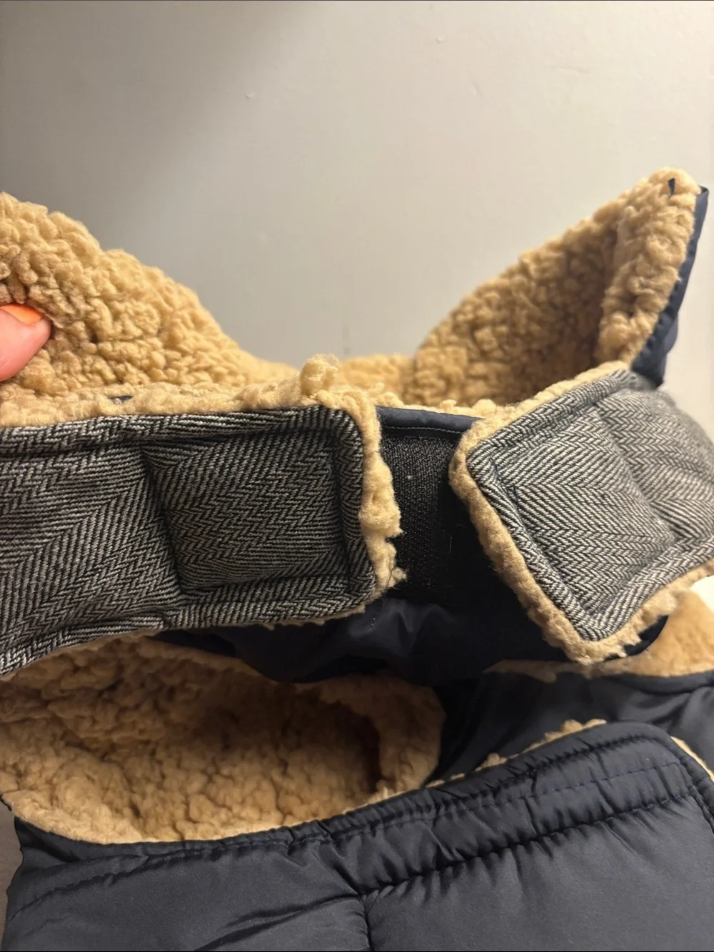 Plush-Lined Navy Dog Winter Coat with Hood